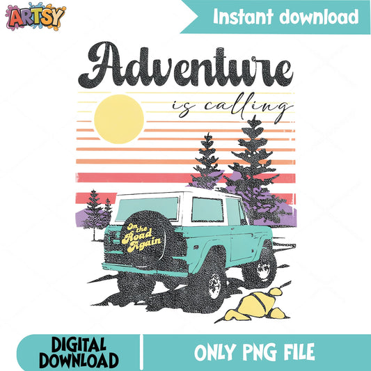Adventure Is Calling PNG, Retro Jeep Outdoor PNG, Off Road PNG