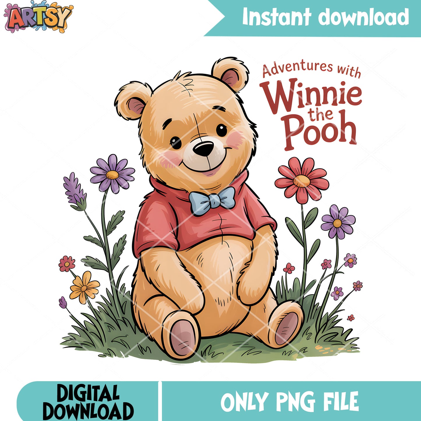Adventure with winnie the pooh png, vintage pooh png, classic pooh png
