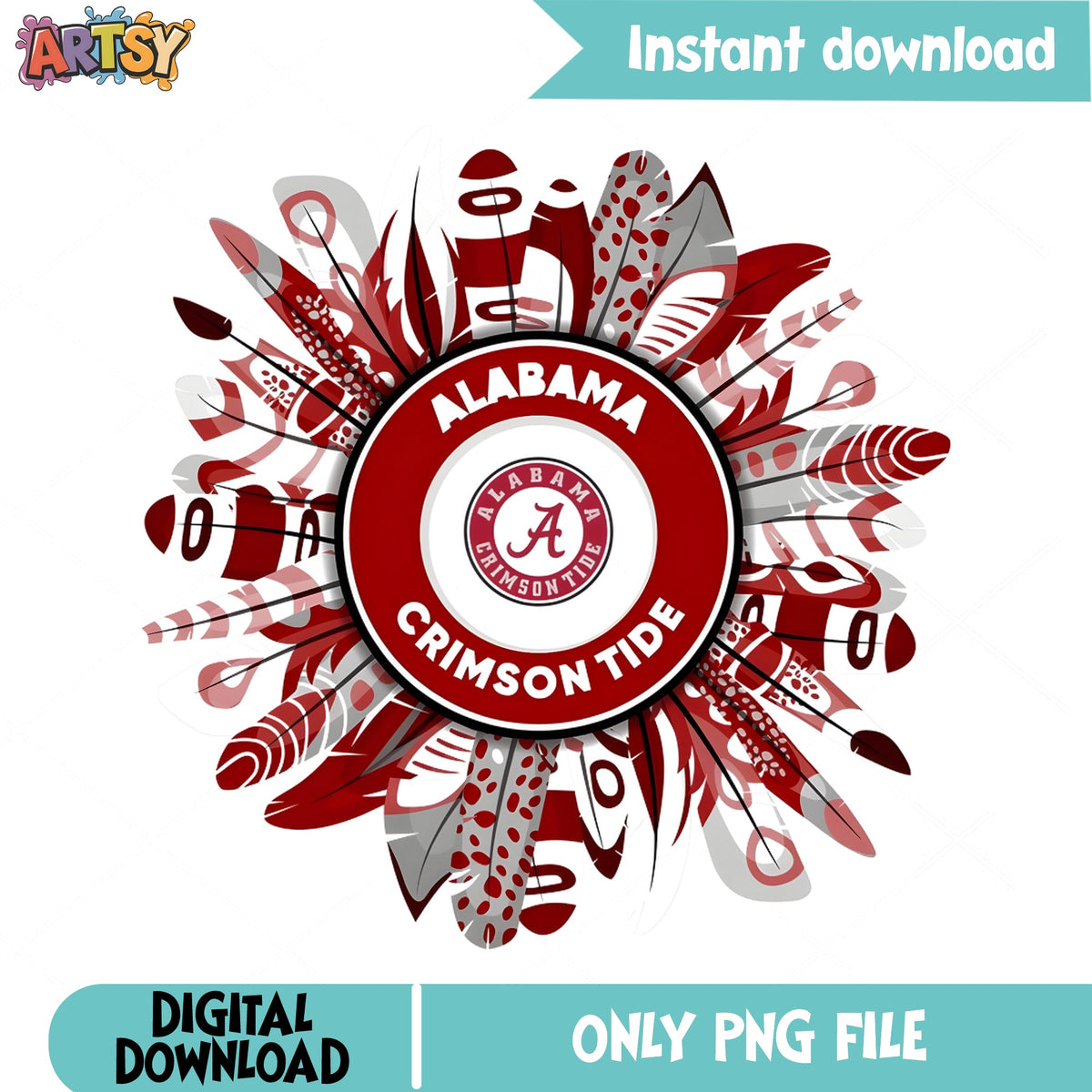Alabama Crimson Tide Feather Sunflower PNG, Alabama Football PNG, Game Day PNG