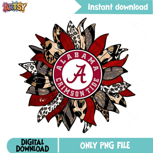 Alabama Crimson Tide Sunflower PNG, Leopard Football PNG, Alabama PNG
