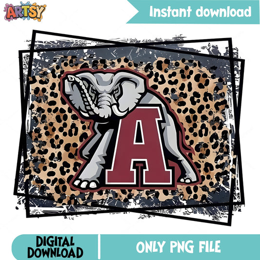 Alabama Elephant Leopard Print PNG, Crimson Tide PNG, Football PNG