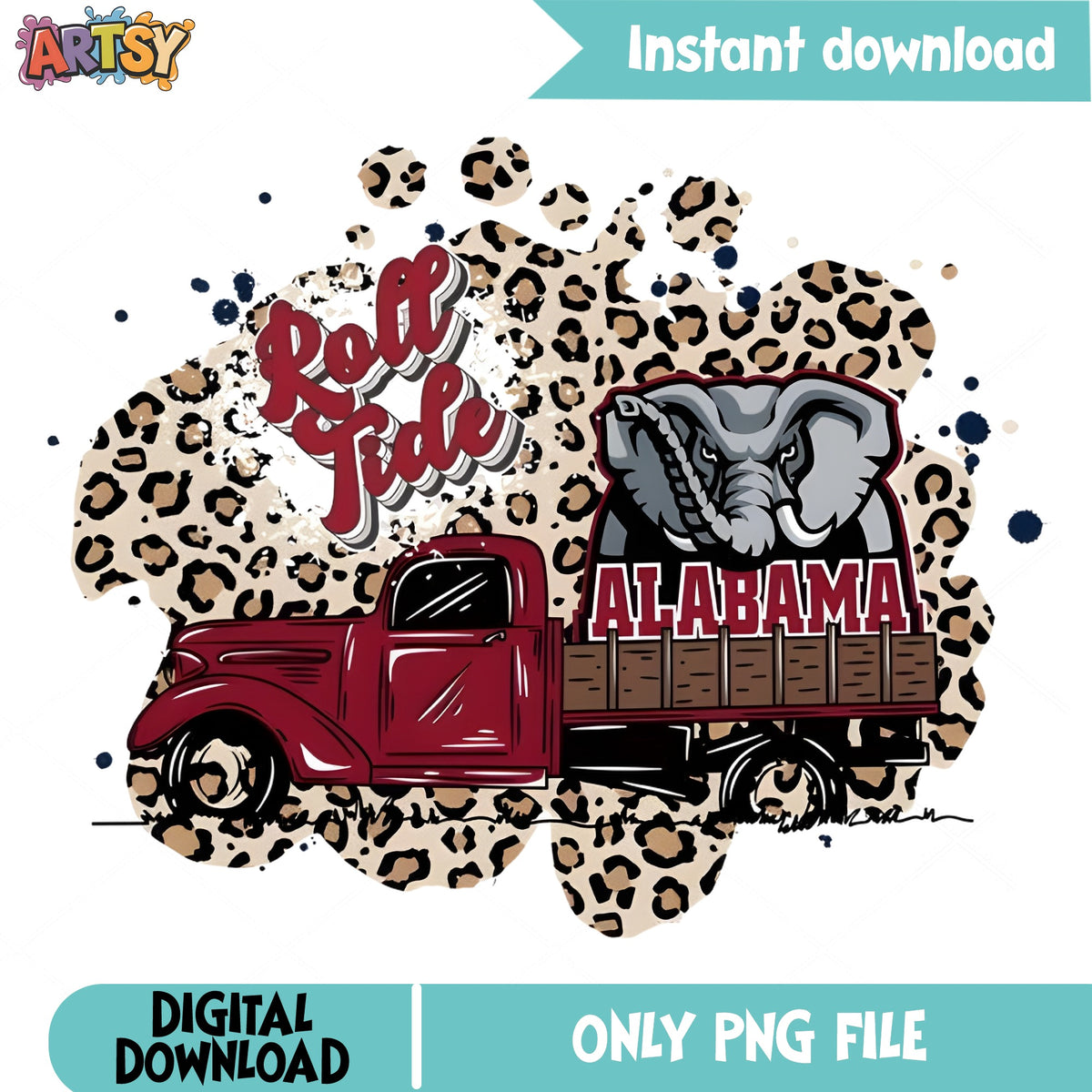 Alabama Roll Tide Leopard Truck PNG, Crimson Tide PNG, Football PNG