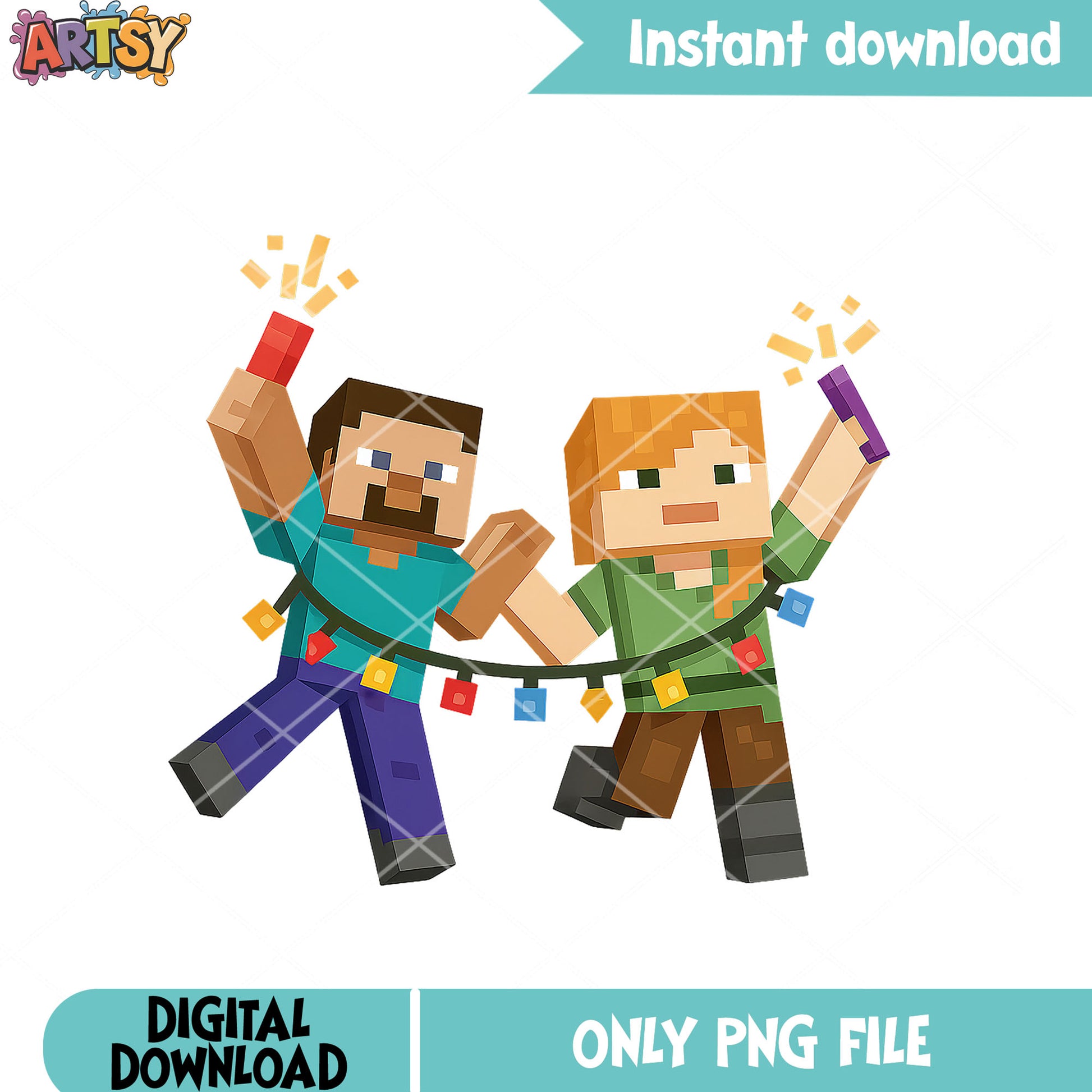 Alex and steve celebration png, steve minecraft png, Happy new year  png