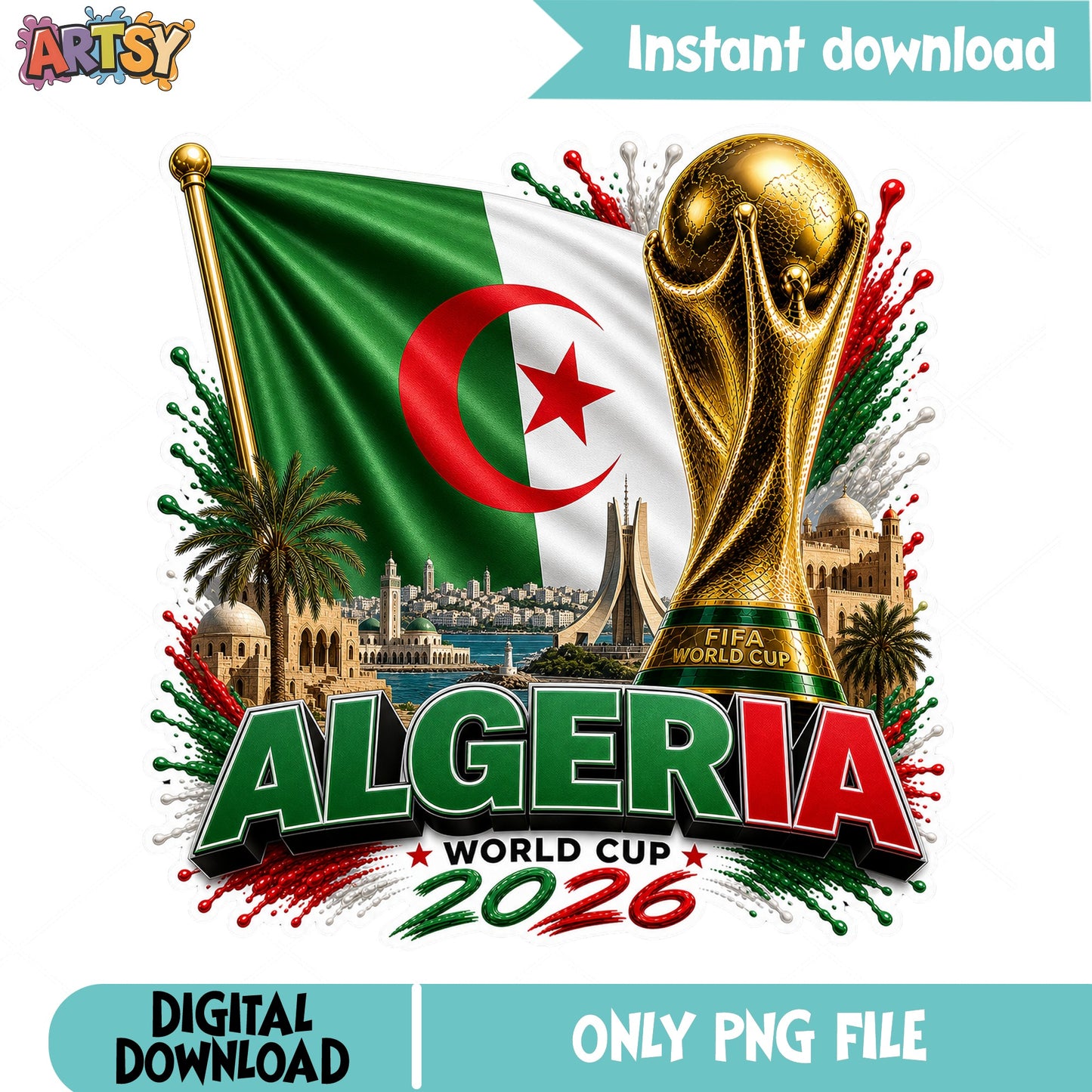Algeria World Cup 2026 PNG, Algeria Flag Soccer PNG, Football PNG
