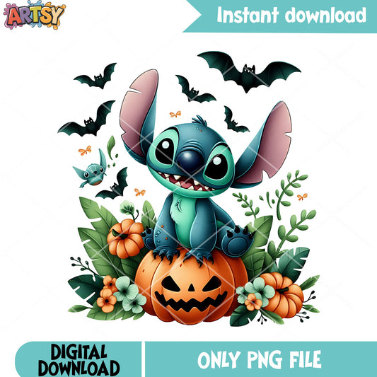 Alien blue bats png, disney halloween png, jack o lantern png