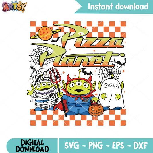 Alien pizza planet svg, alien halloween​ svg, aliens toy story svg
