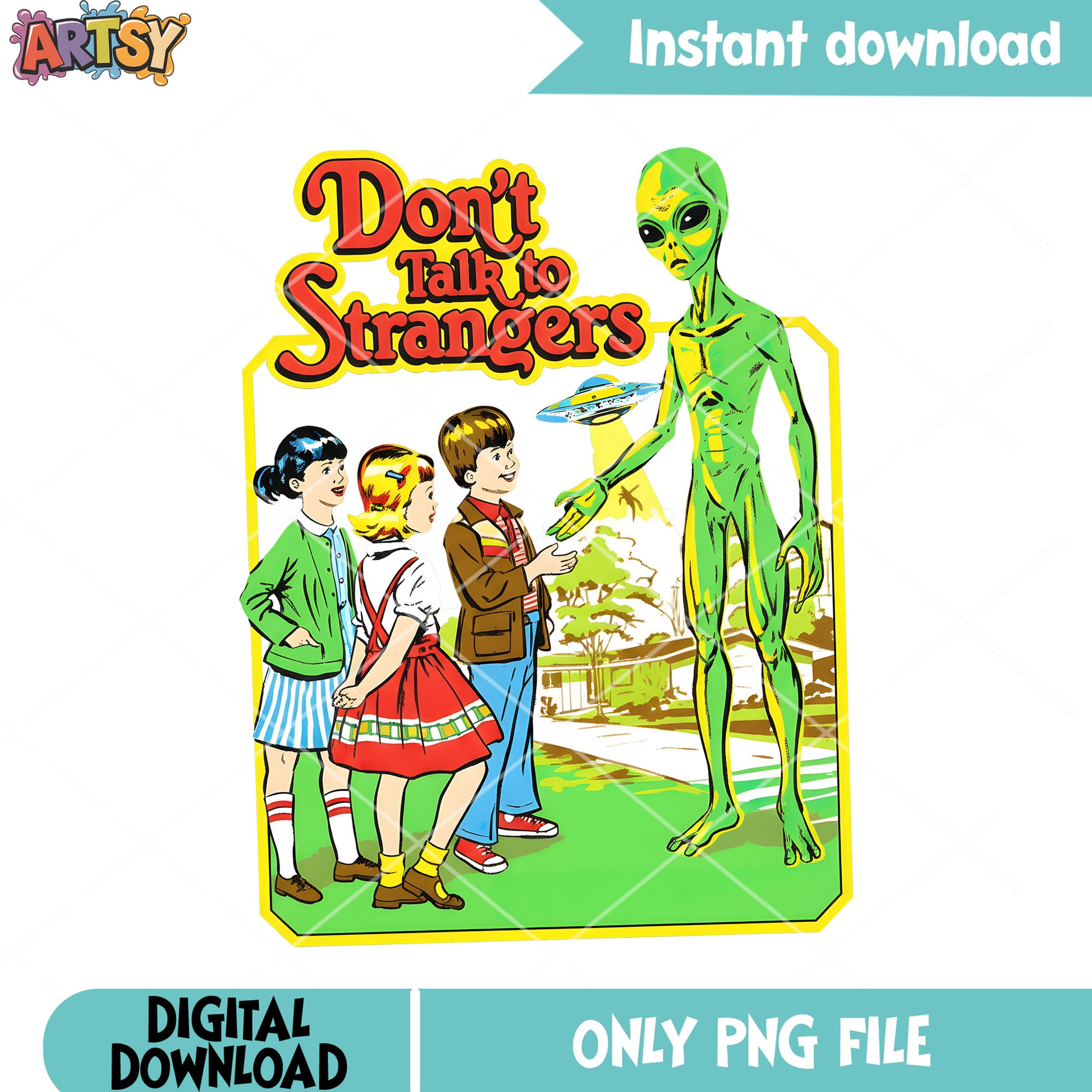 Alien retro style png, retro alien png, warning poster png