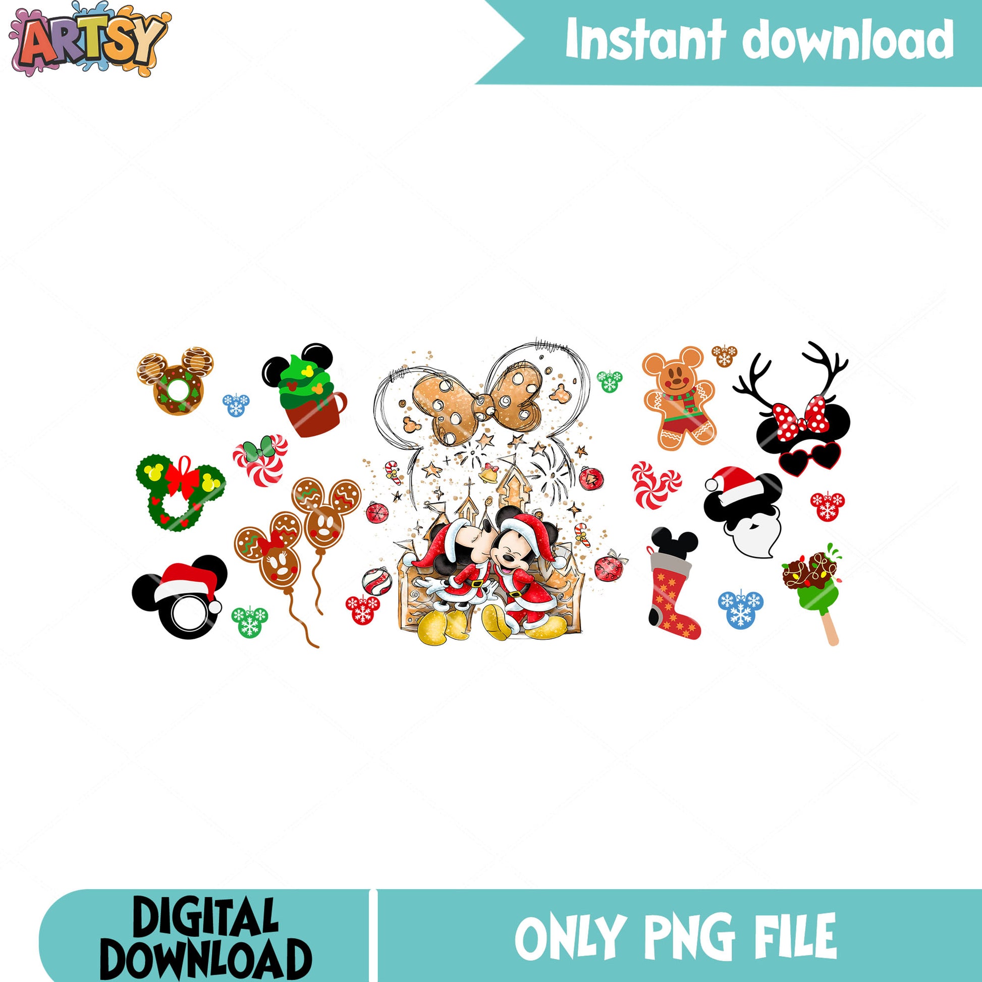 A little kiss in christmas png, mickey and friends png, noel png