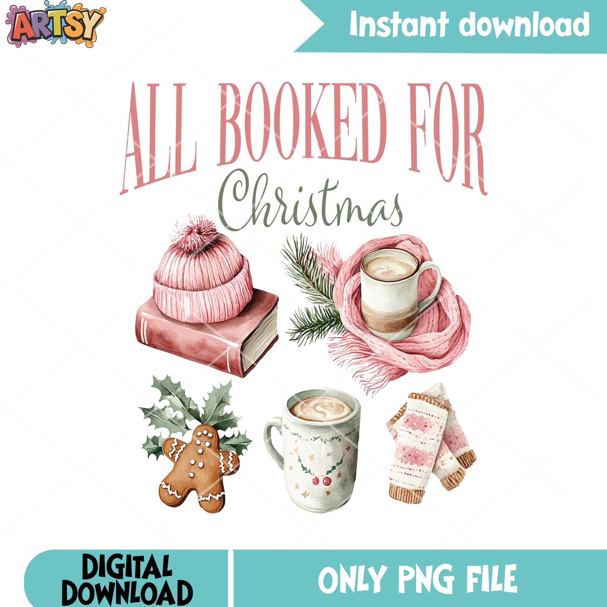 All booked for christmas png, xmas gifts png, christmas poster png