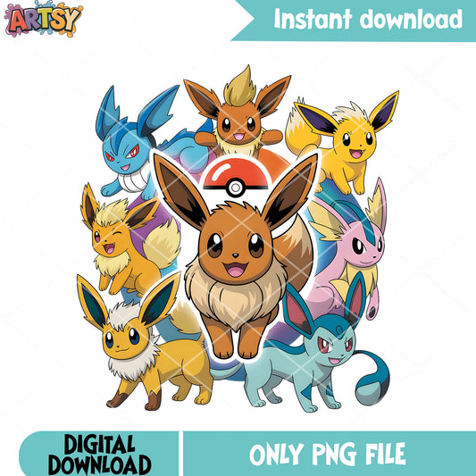 All eevee type evolution png, pokemon poster png, pokemon eevee png