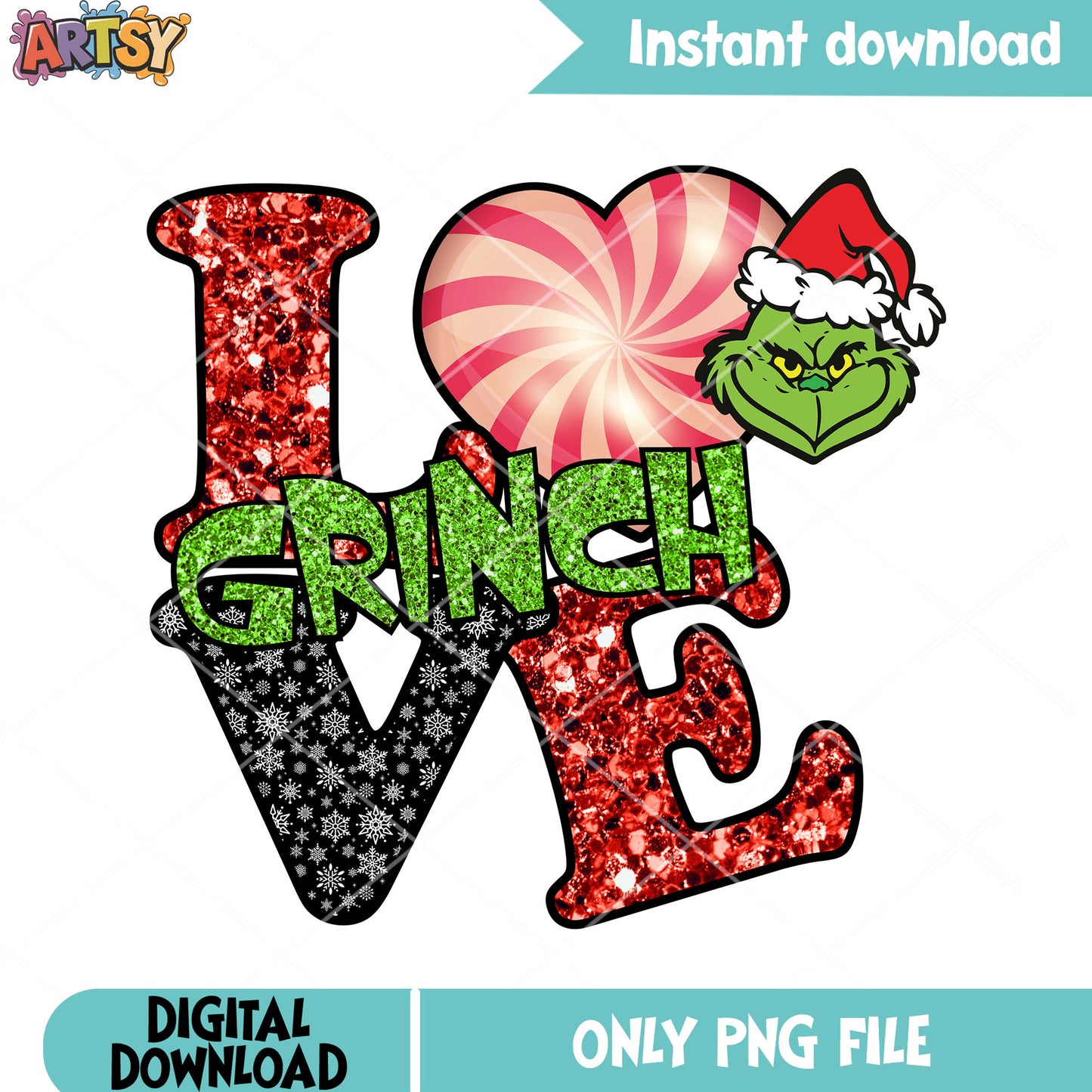 All my love for christmas png, merry grinchmas png, green monster png
