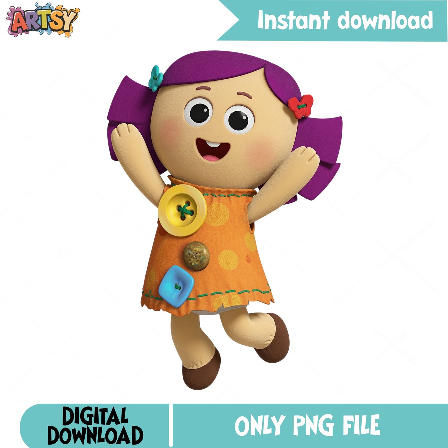 Alphablocks Artsy Girl PNG, Purple Hair Doll Clipart, Kids Show PNG