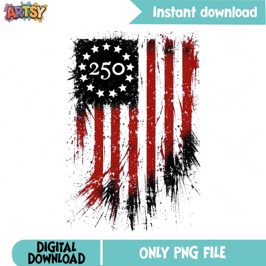 America 250th Anniversary Distressed Flag, Patriotic PNG, 4th Of July PNG