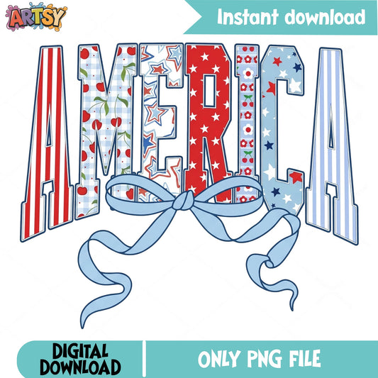 America Bow Coquette 4th Of July PNG, Patriotic USA PNG, Independence Day PNG