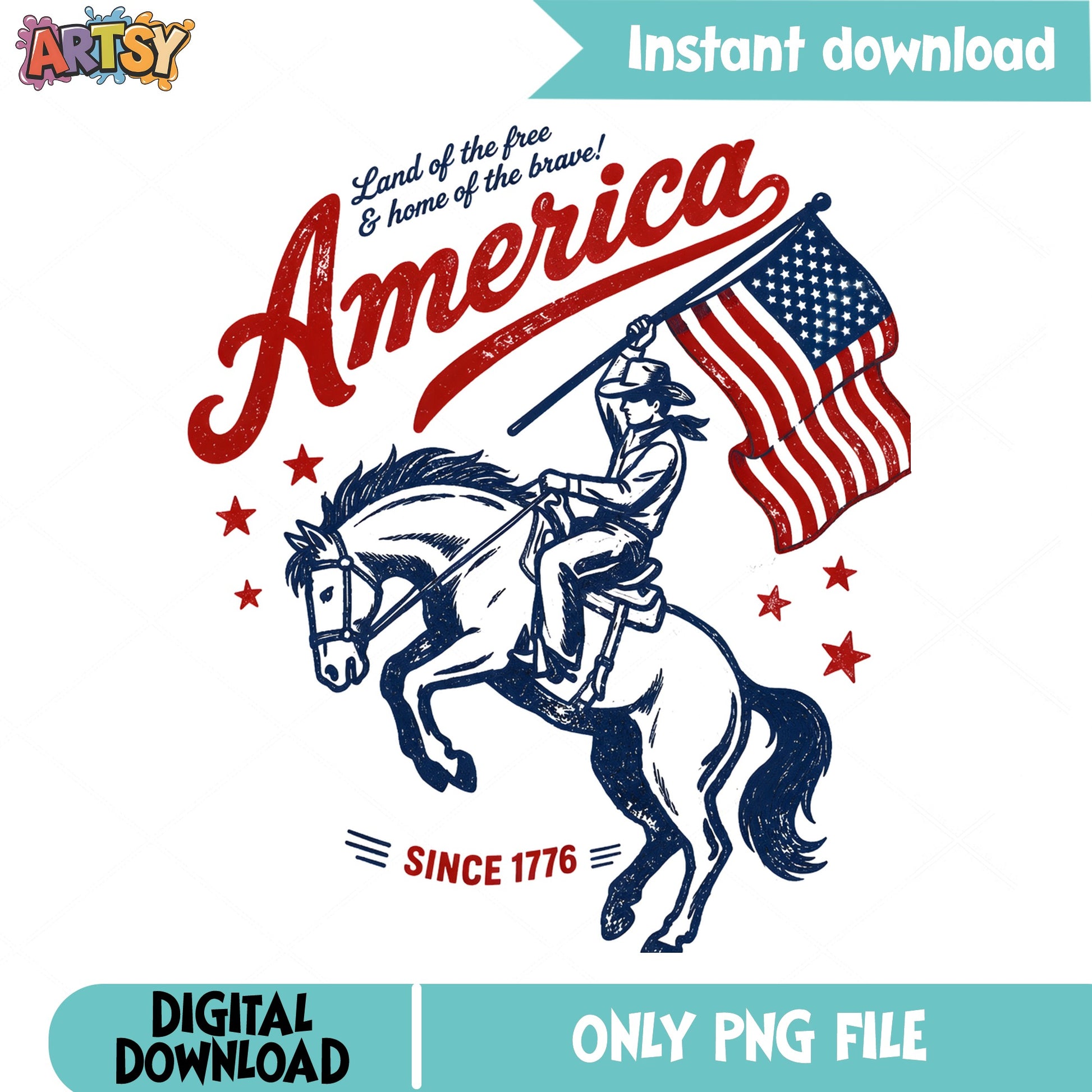 America Cowboy Riding Horse With Flag PNG, 4th Of July PNG, Patriotic PNG
