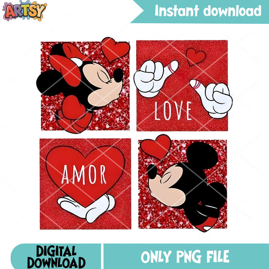 Amor love dinsey mouse valentine png, mickey mouse png, minnie mouse png