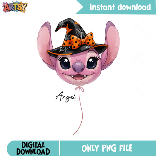 Angel Stitch Halloween Balloon PNG, Disney Halloween PNG, Witch PNG