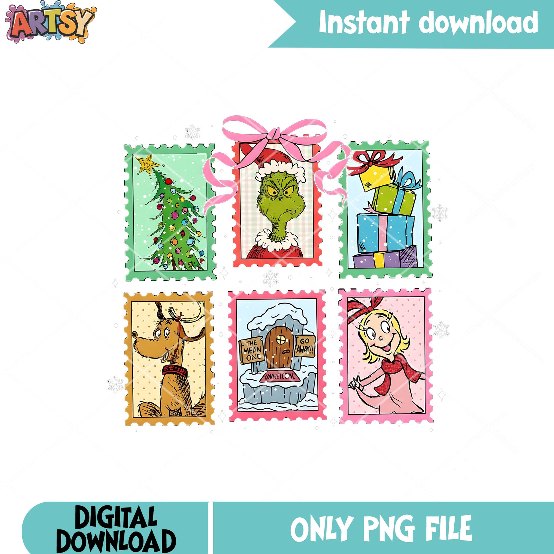 Angry green monster png, pink bow tie png, christmas gift png