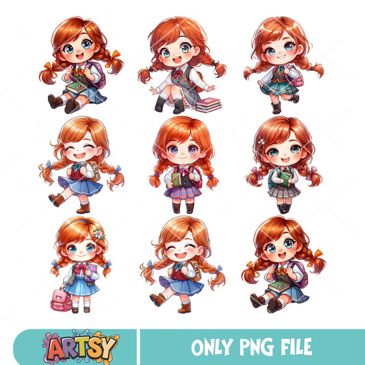 Anna frozen school png bundle, anna frozen​ png, school girl costume​ png