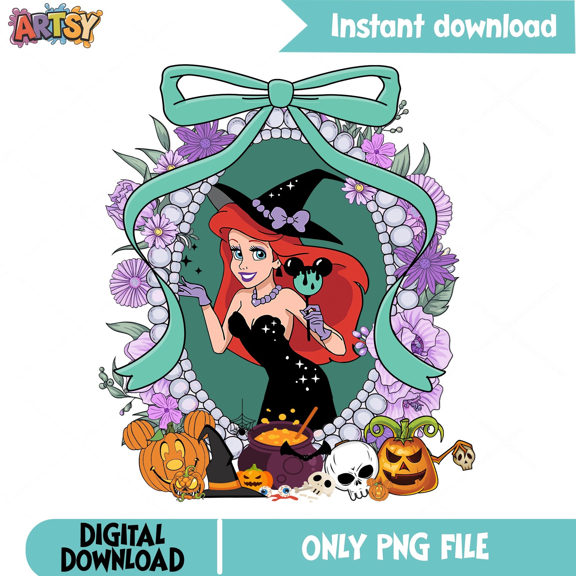 Ariel Halloween Witch PNG, Little Mermaid Halloween PNG, Disney PNG