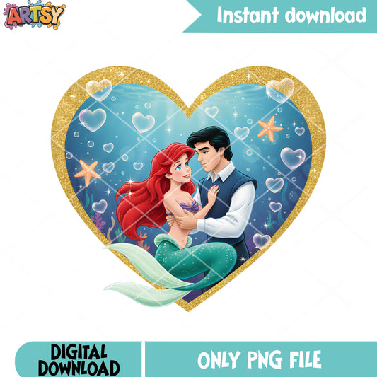 Ariel and eric valentines png, the little mermaid png, disney valentine png