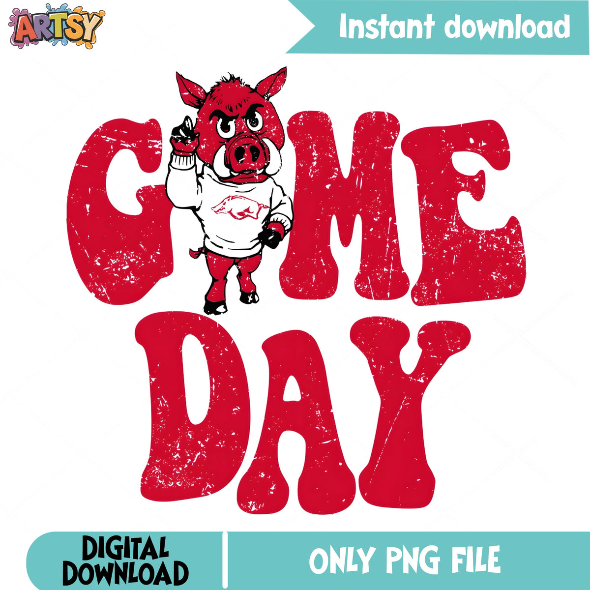 Arkansas Razorbacks Game Day PNG, Hog Mascot PNG, Football PNG
