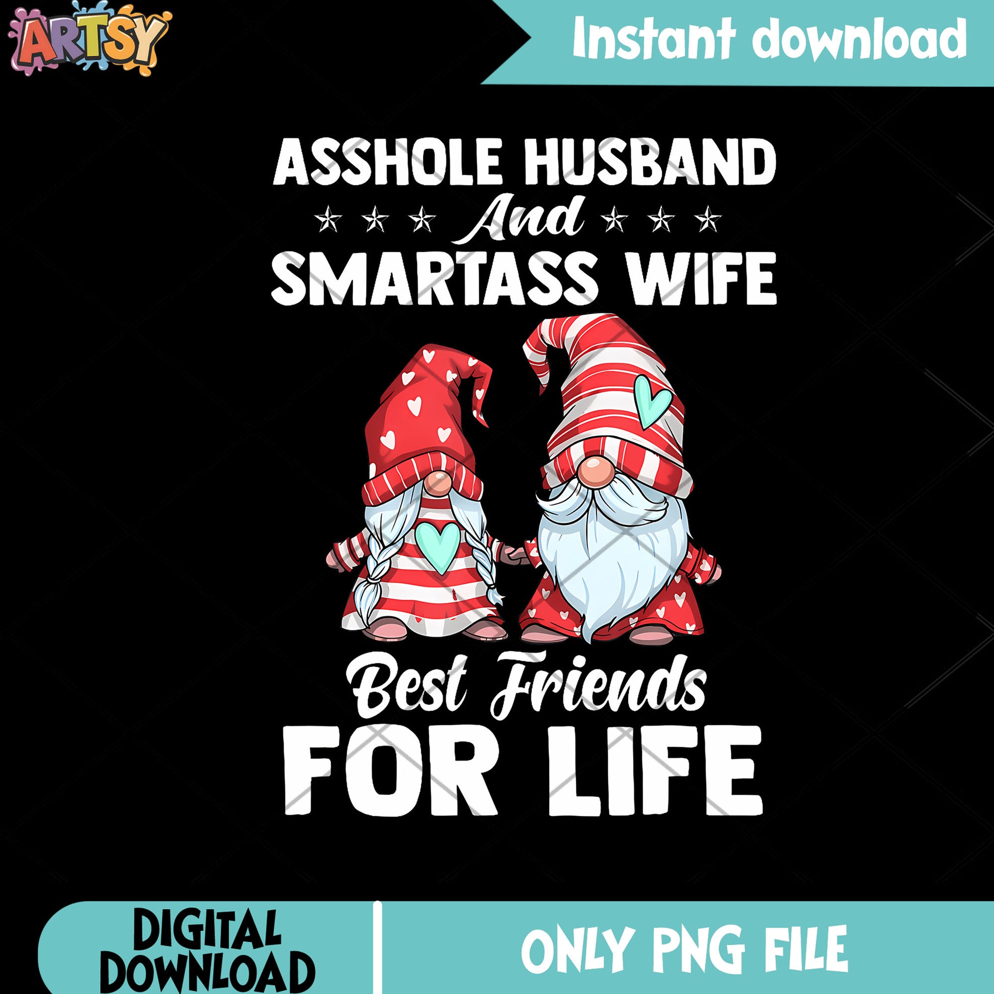 Asshole husband and smartass wife png, merry christmas png, gnome png