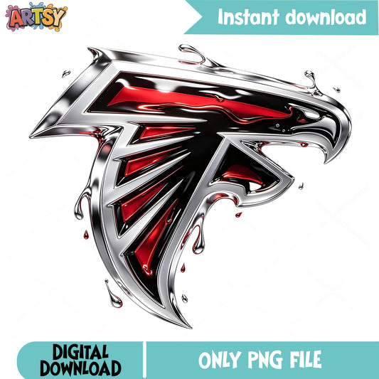 Atlanta Falcons Liquid Metal PNG, NFL Football PNG, Drip Logo PNG