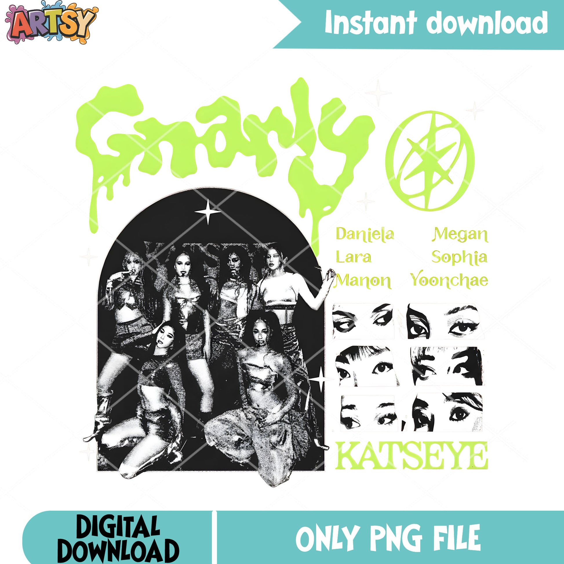 Attractive sexy eyes girl bands  png, katseye png, gnarly​ png