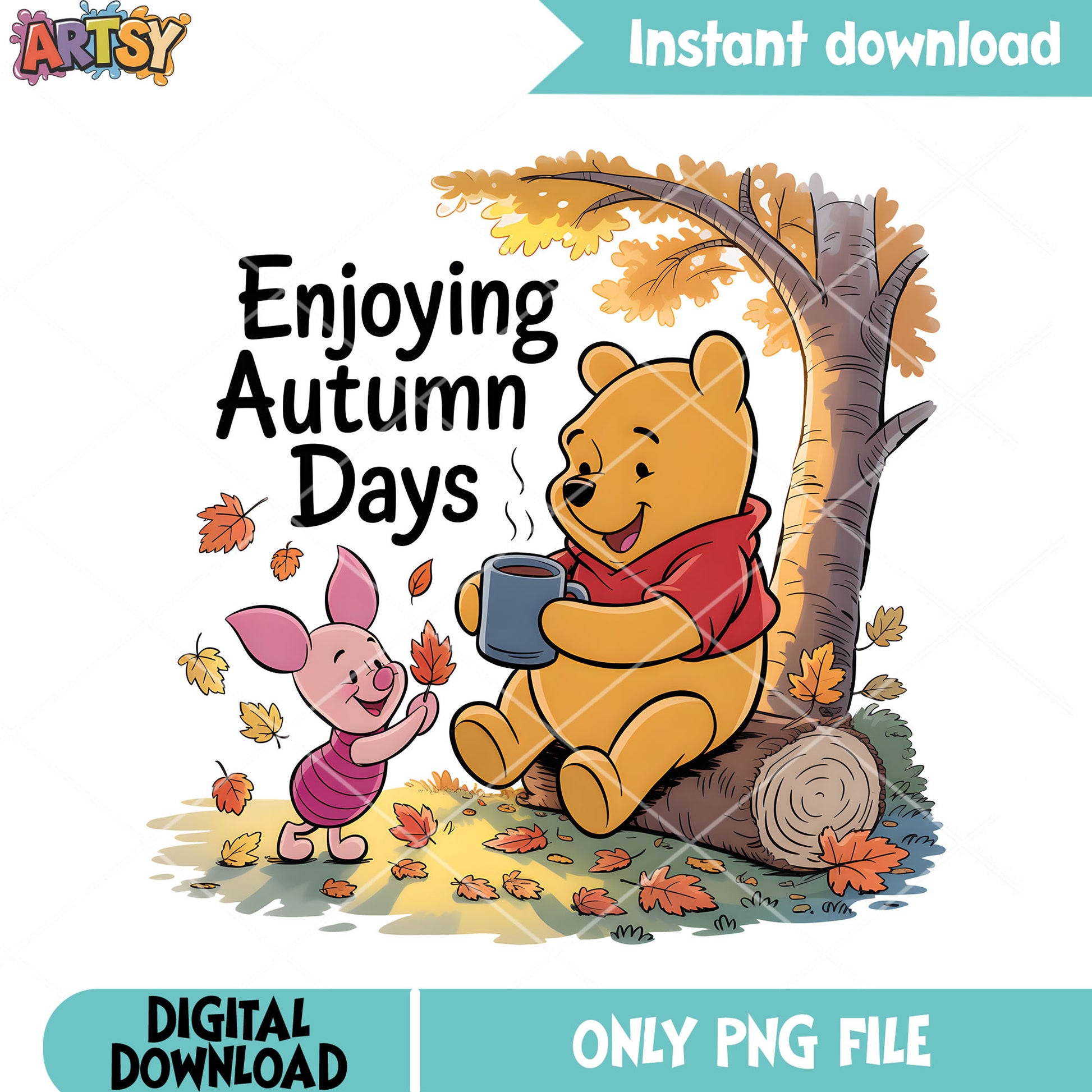 Atumn best friends png, winnie the pooh piglet png, atumn days png