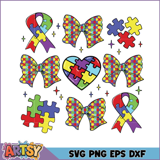Autism Puzzle Bow SVG Cut File