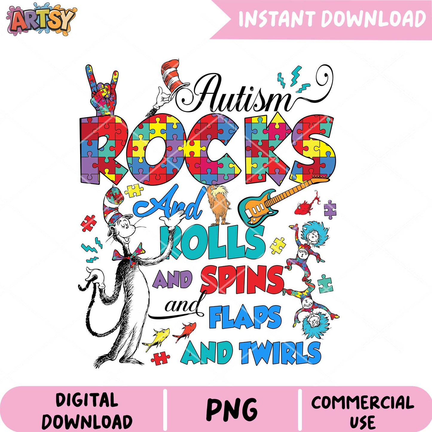 Autism Rocks Colorful PNG Design for Digital Download Use