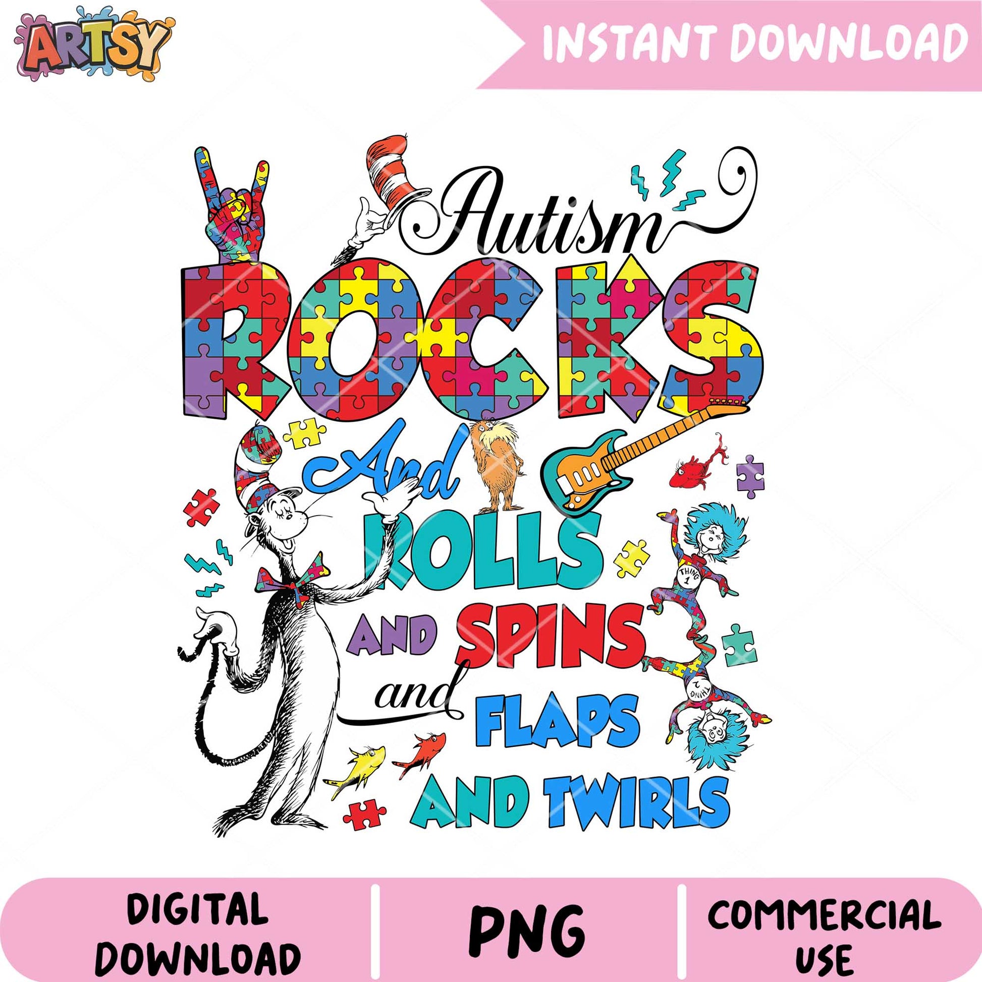 Autism Rocks Colorful PNG Design for Digital Download Use