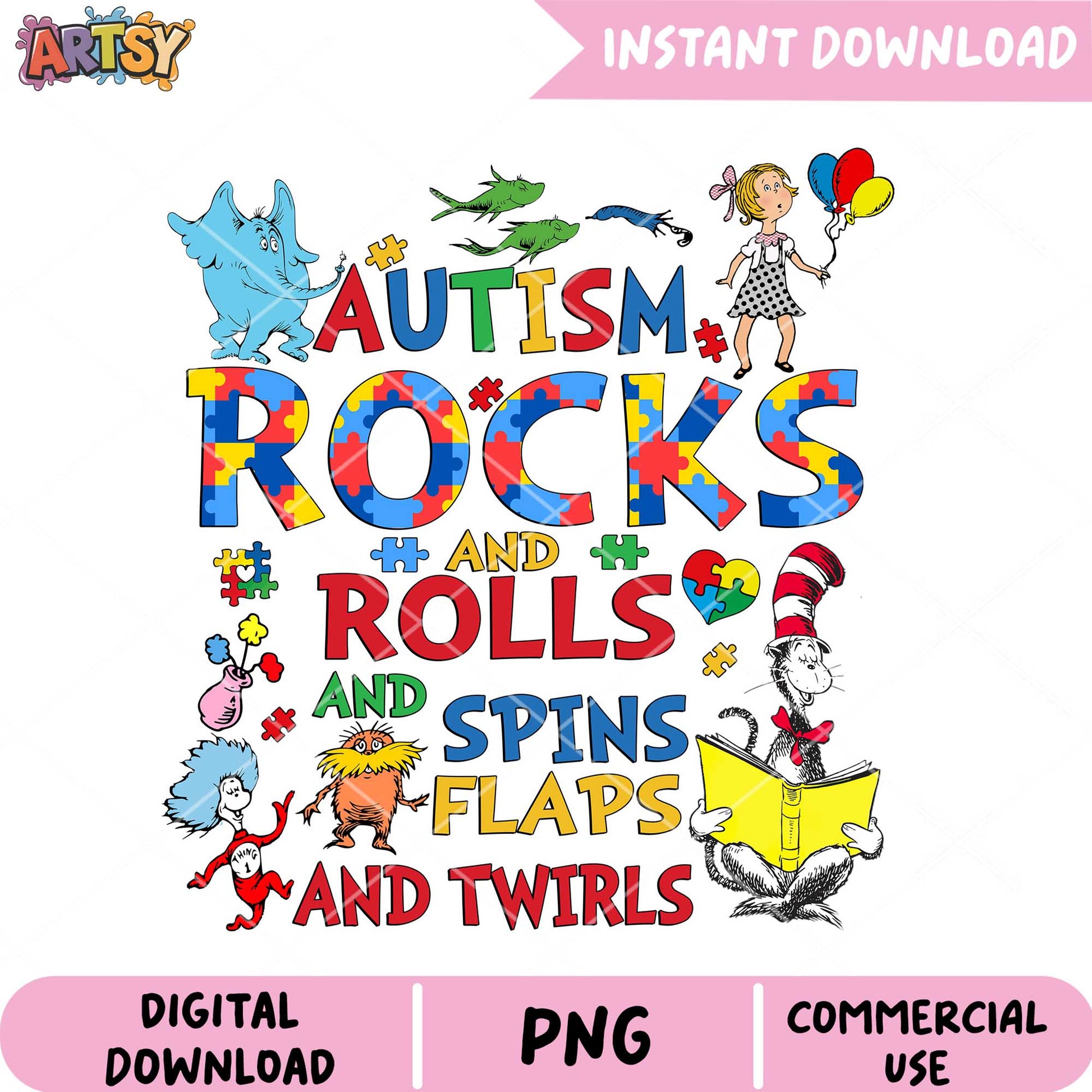 Autism Rocks and Rolls Colorful PNG - Instant Download for Kids