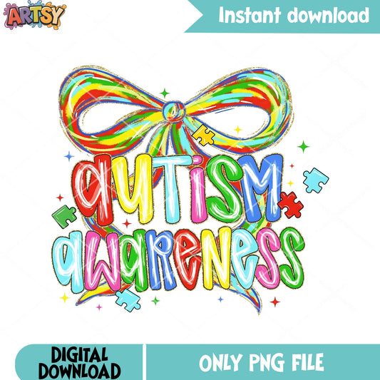 Autism awareness png, rainbow bow tie png, puzzle poster png