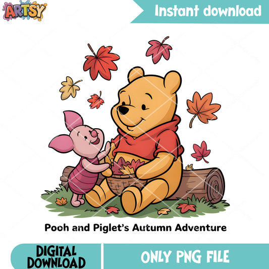 Autumn adventure pooh friends png, pooh bear png, disney piglet png