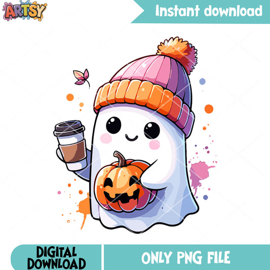 Autumn leaves wicker pumpkin png, hot chocolate png, scary night png