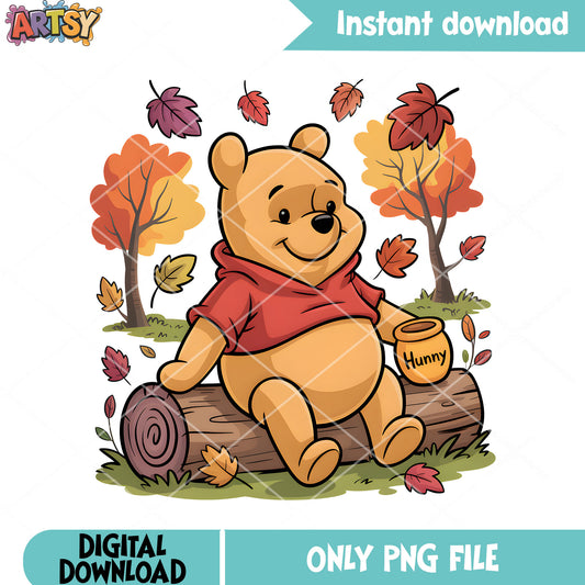 Autumn log pooh honey png, pooh bear png, pooh friends png
