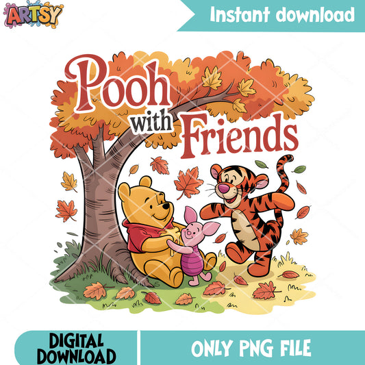 Autumn pooh friends png, winnie the pooh characters png, pooh friends png