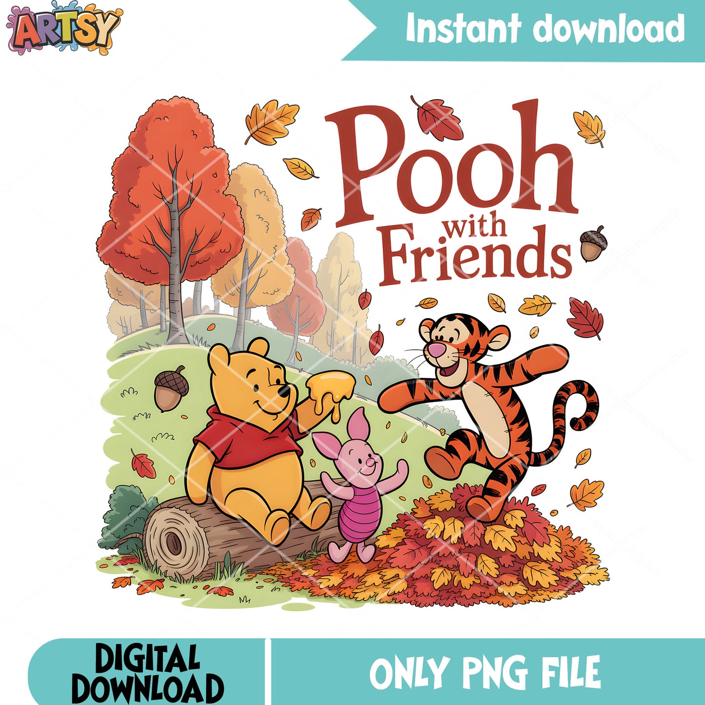 Autumn pooh with friends png, winnie the pooh png, autumn day png