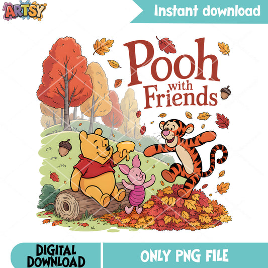 Autumn pooh with friends png, winnie the pooh png, autumn day png