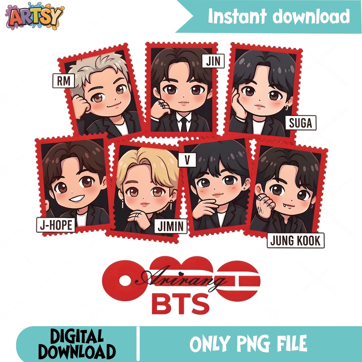 BTS Chibi Stamp Bundle PNG, Kpop Members PNG, BTS Boys PNG