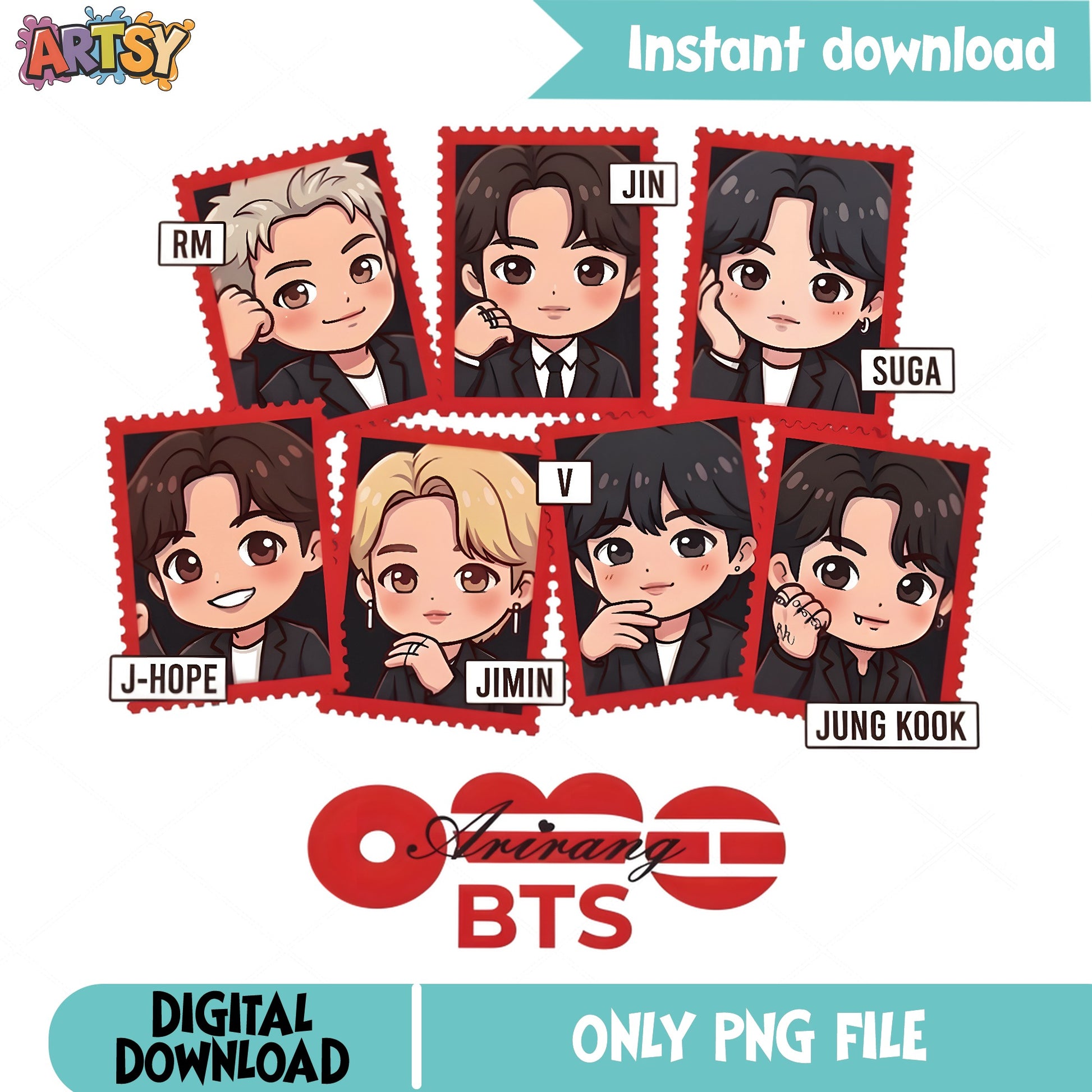 BTS Chibi Stamp Bundle PNG, Kpop Members PNG, BTS Boys PNG