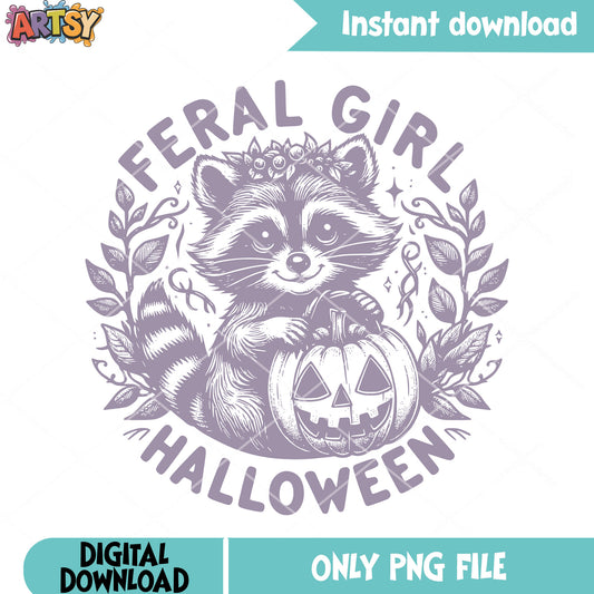Baby Racoon jack o lanten png, feral girl png, halloween scary png