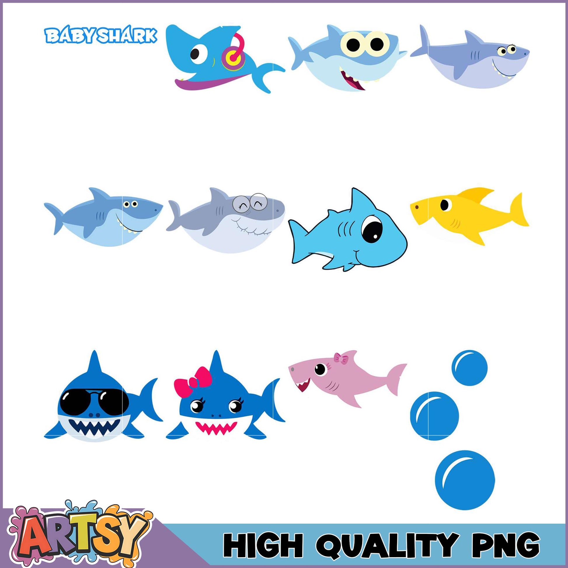 Baby Shark PNG Bundle High-Quality Graphics