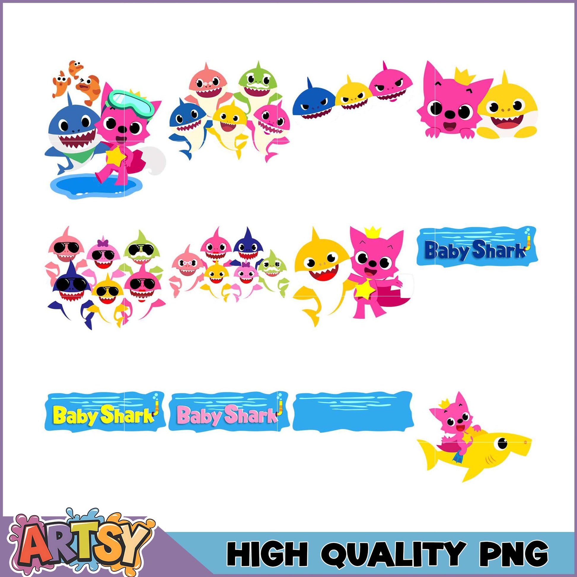 Baby Shark PNG Bundle High-Quality Images