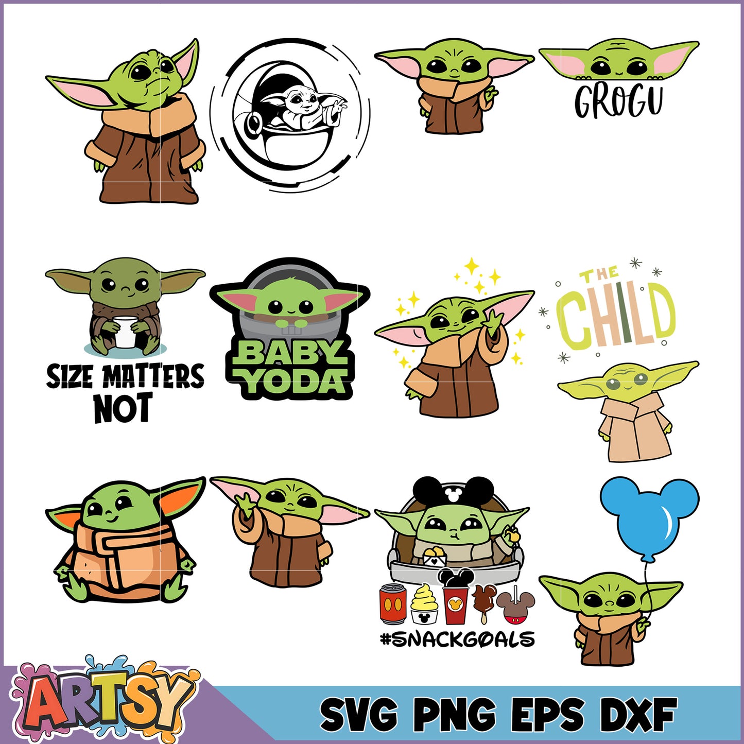Baby Yoda SVG Bundle PNG, EPS, DXF