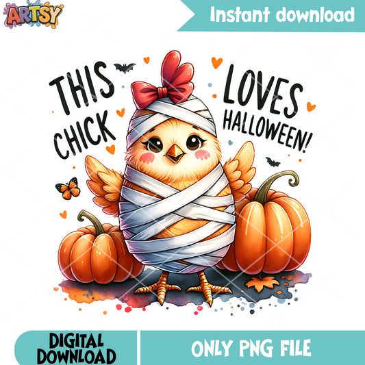 Baby chicken pumpkin png, mummy costume​ png, halloween scary png