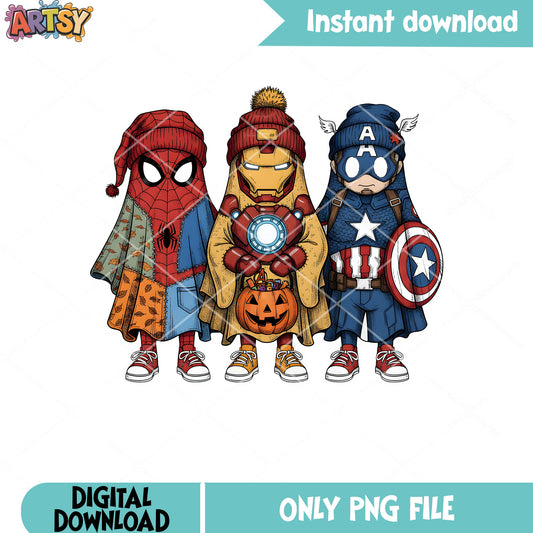 Baby civil war superhero png, marvel halloween png, chibi hero png