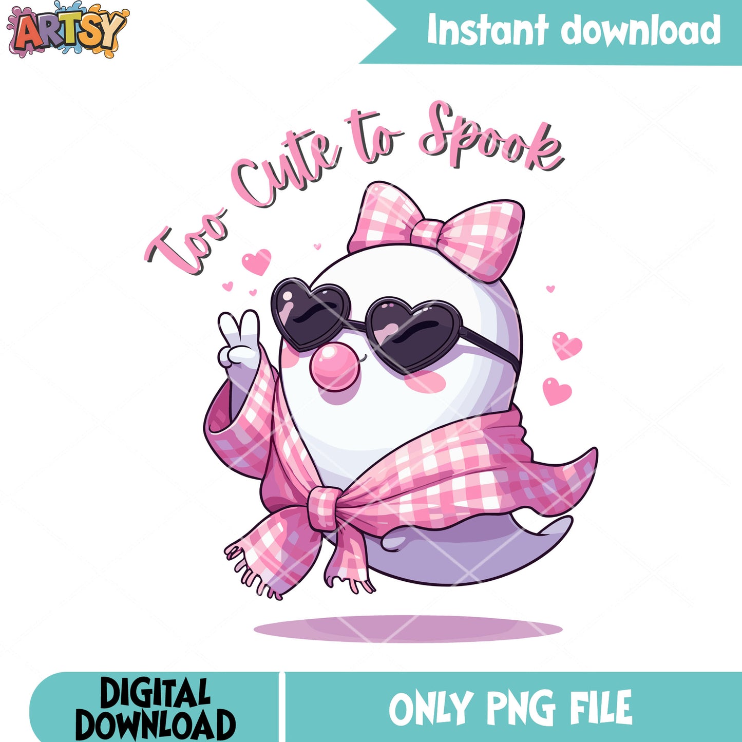 Baby cute spirit png, heart glasses png, spooky halloween png